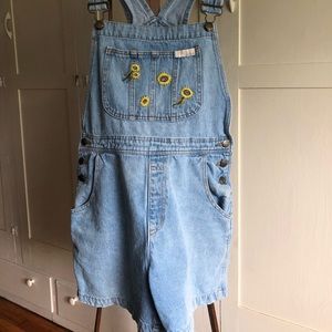 Denim Overall Shorts with Sunflower Design M